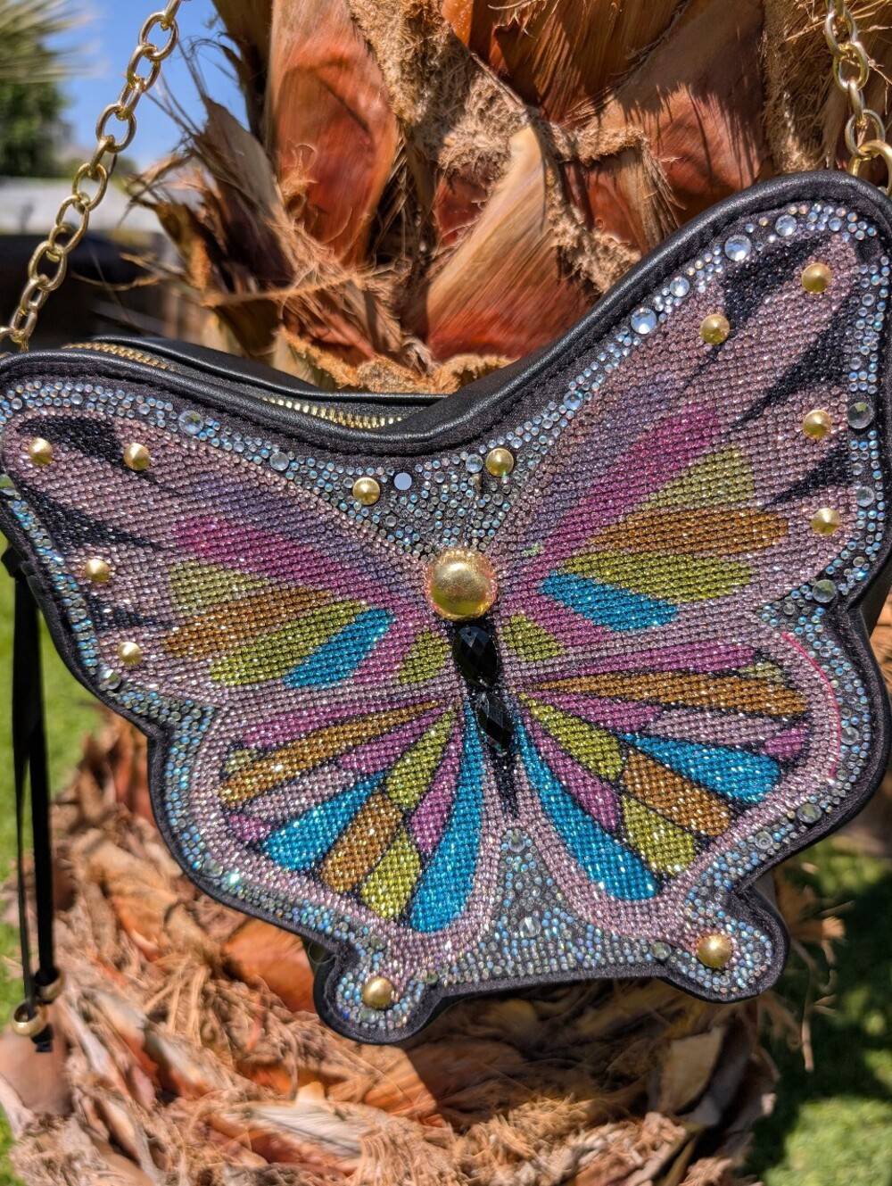Embellished Butterfly Crossbody Bag - Multicolor Rhinestones
